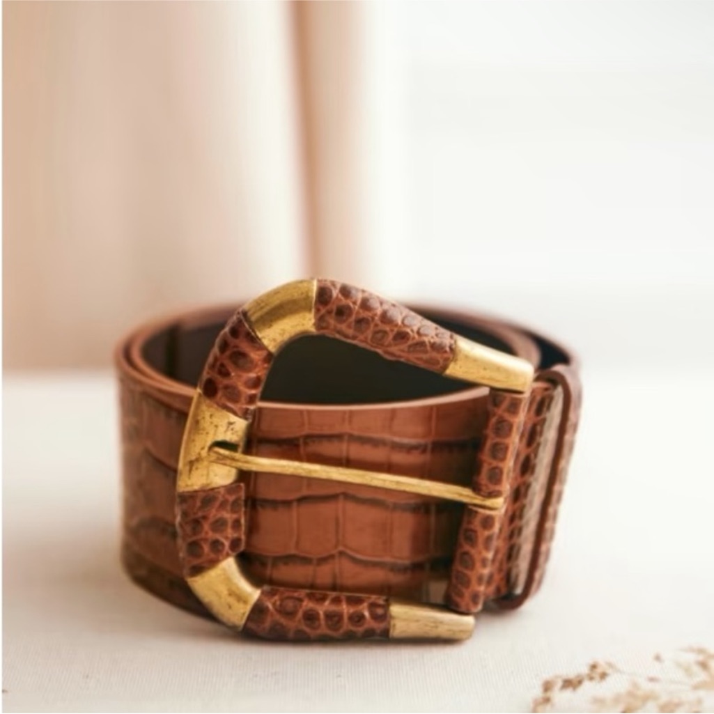 Nwt - Sezane - Sophie Belt - Cognac Croco - 80cm